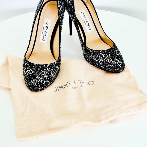 Jimmy Choo Crystal Collection Round Toe Swarovski Embellished Pumps Blac… - Picture 4 of 12